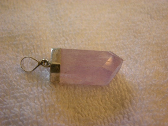 Kunzite Crystal Point All Natural Pink Kunzite Pendant With Silver Bail 1 1/8 Inch