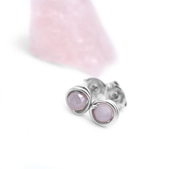 Kunzite Sterling Small Studs/kunzite Earrings/ 925 Sterling Silver/ Reiki Healing/ Healing Crystals/ Natural Kunzite/ Personal Gifts
