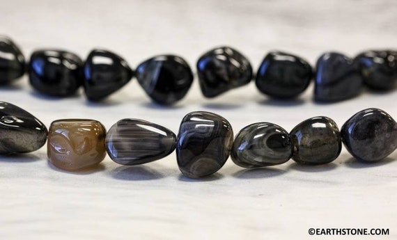 L/ Black Onyx 16mm/ 14mm/ 12mm Tumbled Nugget Beads 15.5" Strand Size Varies Natural Black Agate Gemstone Beads For Jewelry Making