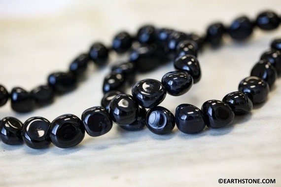 M/ Black Onyx 10-12mm Tumbled Nugget Beads 16" Strand Dyed Black Agate Gemstone Beads Size Varies For Jewelry Making