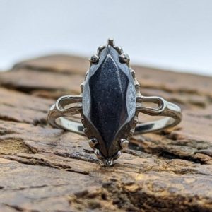 Shop Hematite Rings! Marquise Hematite ring. 10k white gold Hematite ring. Navette Hematite ring. St(89/70) | Natural genuine Hematite rings, simple unique handcrafted gemstone rings. #rings #jewelry #shopping #gift #handmade #fashion #style #affiliate #ad