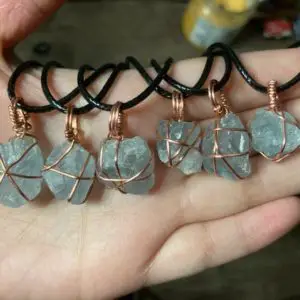 Shop Celestite Necklaces! Mini Wire Wrapped Celestite Pendant Necklace | Natural genuine Celestite necklaces. Buy crystal jewelry, handmade handcrafted artisan jewelry for women.  Unique handmade gift ideas. #jewelry #beadednecklaces #beadedjewelry #gift #shopping #handmadejewelry #fashion #style #product #necklaces #affiliate #ad