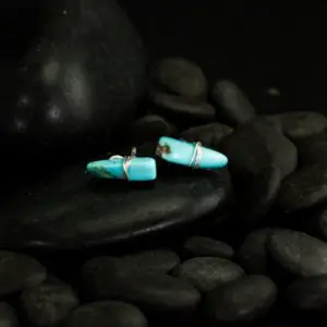 Shop Turquoise Earrings! Modern Turquoise Wrapped Stud Earrings, Wire wrapped turquoise raw nuggets, Something Blue | Natural genuine Turquoise earrings. Buy crystal jewelry, handmade handcrafted artisan jewelry for women.  Unique handmade gift ideas. #jewelry #beadedearrings #beadedjewelry #gift #shopping #handmadejewelry #fashion #style #product #earrings #affiliate #ad