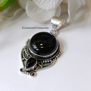 Natural Black Onyx Pendant, Handmade Silver Pendant, 925 Sterling Silver Pendant, Designer Black Onyx Pendant, December Birthstone | Natural genuine Gemstone jewelry. Buy crystal jewelry, handmade handcrafted artisan jewelry for women.  Unique handmade gift ideas. #jewelry #beadedjewelry #beadedjewelry #gift #shopping #handmadejewelry #fashion #style #product #jewelry #affiliate #ad