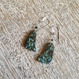 Shop Turquoise Earrings! Natural black Turquoise raw nugget Earrings. Aqua turquoise matrix/ Sterling silver/ organic/ casual/ birthstone/ boho/ contrast | Natural genuine Turquoise earrings. Buy crystal jewelry, handmade handcrafted artisan jewelry for women.  Unique handmade gift ideas. #jewelry #beadedearrings #beadedjewelry #gift #shopping #handmadejewelry #fashion #style #product #earrings #affiliate #ad