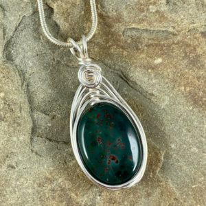 Natural Bloodstone Necklace for Women, Wire Wrapped Bloodstone Pendant, March Birthstone Gift for Her, Protection Amulet, Genuine Gemstone | Natural genuine Bloodstone pendants. Buy crystal jewelry, handmade handcrafted artisan jewelry for women.  Unique handmade gift ideas. #jewelry #beadedpendants #beadedjewelry #gift #shopping #handmadejewelry #fashion #style #product #pendants #affiliate #ad