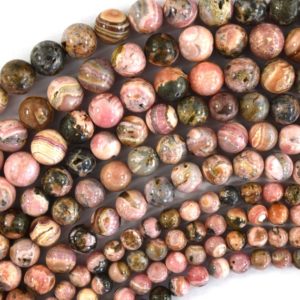 Shop Rhodochrosite Round Beads! Natural Brown Pink Rhodochrosite Round Beads Gemstone 15" Strand 6mm 8mm 10mm | Natural genuine round Rhodochrosite beads for beading and jewelry making.  #jewelry #beads #beadedjewelry #diyjewelry #jewelrymaking #beadstore #beading #affiliate #ad