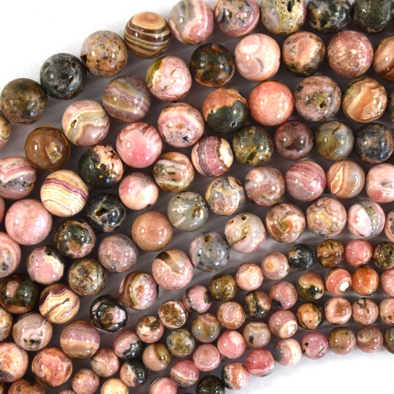 Natural Brown Pink Rhodochrosite Round Beads Gemstone 15" Strand 6mm 8mm 10mm