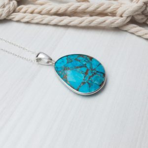 Shop Turquoise Necklaces! Turquoise Necklace Sterling Silver, Genuine Turquoise, Raw Stone Necklace with Thin Silver Chain, Trending Now | Natural genuine Turquoise necklaces. Buy crystal jewelry, handmade handcrafted artisan jewelry for women.  Unique handmade gift ideas. #jewelry #beadednecklaces #beadedjewelry #gift #shopping #handmadejewelry #fashion #style #product #necklaces #affiliate #ad