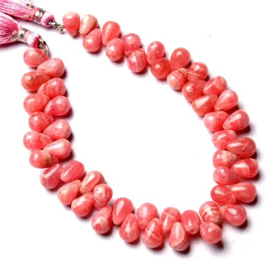 Natural Gemstone Super Quality Rhodochrosite 8x6mm Approx. Size Smooth Teardrop Shape Beads 8.5" Full Strand Rare Gem From Argentina