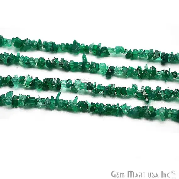 Green Onyx Chip Beads, 34 Inch, Natural Chip Strands, Drilled Strung Nugget Beads, 3-7mm, Polished, Gemmartusa (chgo-70001)