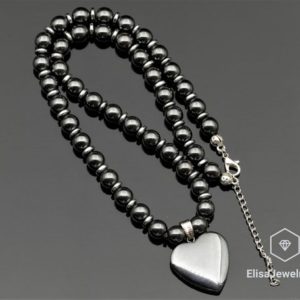 Shop Hematite Pendants! Natural Heart Hematite Pendant Natural Hematite Beaded Gemstone Emotion Necklace Best Friend Unisex Necklace Christmas Gift | Natural genuine Hematite pendants. Buy crystal jewelry, handmade handcrafted artisan jewelry for women.  Unique handmade gift ideas. #jewelry #beadedpendants #beadedjewelry #gift #shopping #handmadejewelry #fashion #style #product #pendants #affiliate #ad