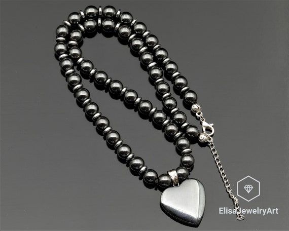Natural Heart Hematite Pendant Natural Hematite Beaded Gemstone Emotion Necklace Best Friend Unisex Necklace Christmas Gift