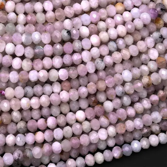 Natural Kunzite  Faceted Rondelle 4mm 12mm Beads Real Gemstone 15.5" Strand