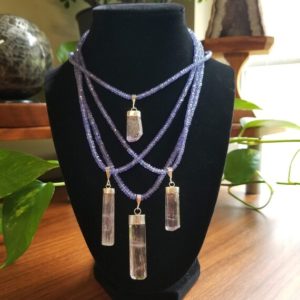 Shop Kunzite Necklaces! Natural Tanzanite Adjustable Beaded Necklace with Kunzite Pendant in Sterling Silver | Natural genuine Kunzite necklaces. Buy crystal jewelry, handmade handcrafted artisan jewelry for women.  Unique handmade gift ideas. #jewelry #beadednecklaces #beadedjewelry #gift #shopping #handmadejewelry #fashion #style #product #necklaces #affiliate #ad