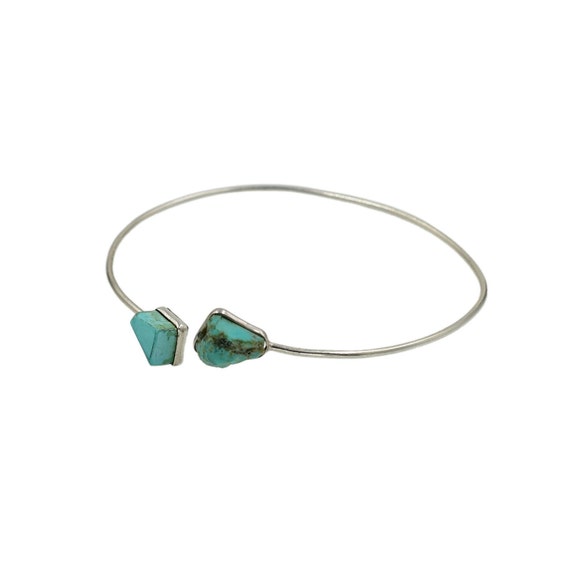 Natural Turquoise Raw Bracelet Handmade Silver Jewelry December Birthstone Gifts Rough Stone Bangle & Bracelets Boho Style Jewelry Gift Idea