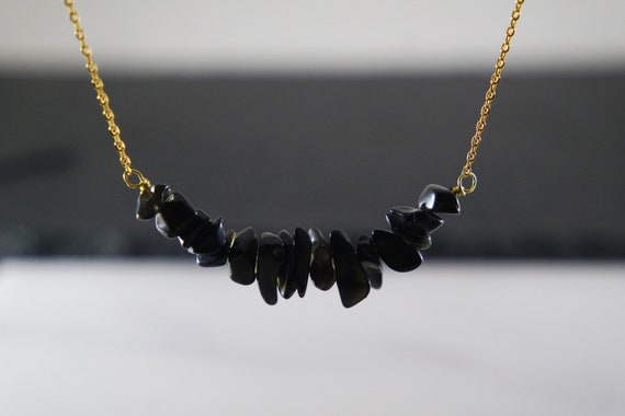 Raw Black Onyx Necklace- Black Onyx Bar Necklace - Black Onyx Necklace - Gift For Her - Dainty Raw Black Stone Necklace - Crystal Necklace