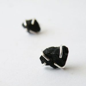 Raw Black Onyx  Stud Earrings Onyx Nuggets Posts Sterling Silver Studs Black Jet Glam Rock  Jewelry by SteamyLab | Natural genuine Onyx earrings. Buy crystal jewelry, handmade handcrafted artisan jewelry for women.  Unique handmade gift ideas. #jewelry #beadedearrings #beadedjewelry #gift #shopping #handmadejewelry #fashion #style #product #earrings #affiliate #ad