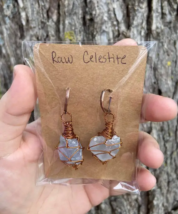 Raw Blue Celestite Earrings