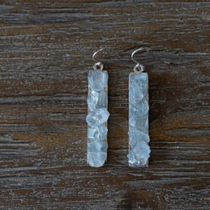 Raw Celestite Bar Earrings/modern gemstone earrings/gold or silver/light blue crystal | Natural genuine Gemstone earrings. Buy crystal jewelry, handmade handcrafted artisan jewelry for women.  Unique handmade gift ideas. #jewelry #beadedearrings #beadedjewelry #gift #shopping #handmadejewelry #fashion #style #product #earrings #affiliate #ad