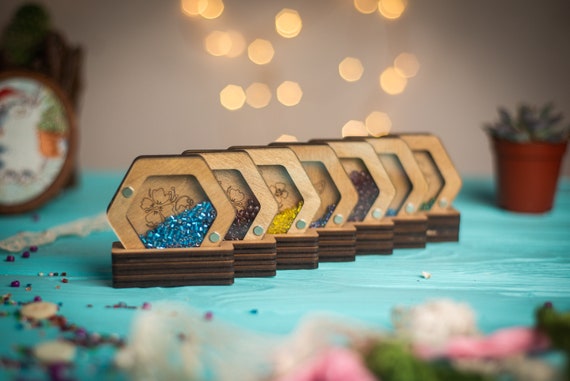 Wooden Bead Storage Organizers On The Plywood Stand. 5 Different Designs!