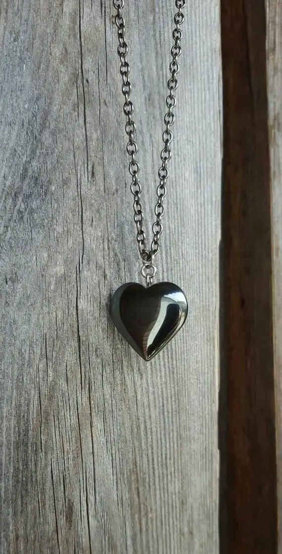 Small Heart Hematite Pendant, Natural Gemstone, Heart Pendant, Love, Hippie, Boho, Romantic, Gothic, Valentines Gift, Spiritual