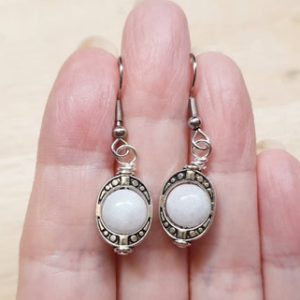 Shop Celestite Jewelry! Small Rare celestite earrings. Crystal Reiki jewelry uk. Silver plated Oval frame dangle drop earrings. 8mm stones | Natural genuine Celestite jewelry. Buy crystal jewelry, handmade handcrafted artisan jewelry for women.  Unique handmade gift ideas. #jewelry #beadedjewelry #beadedjewelry #gift #shopping #handmadejewelry #fashion #style #product #jewelry #affiliate #ad