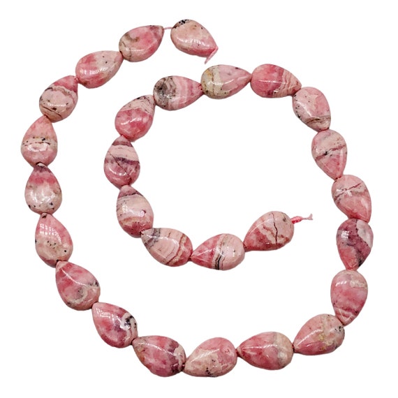 Sweet Pink Rhodochrosite 15x10mm Teardrop Bead Strand | 27 Beads |