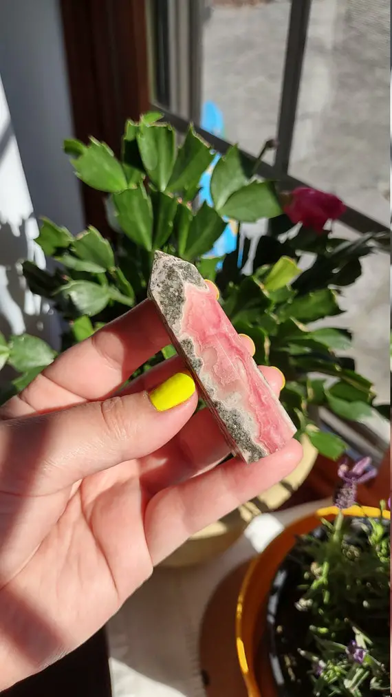 The Cheerful Crystal Rhodochrosite Polished Point Crystal Point Self Standing Multifaceted Rhodochrosite Point