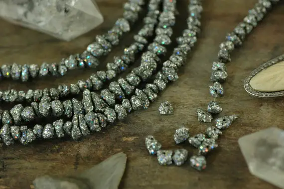 Titanium Pyrite Sparkle: Glittered Gemstone Nugget Beads, 10 Beads, 5x3mm,  Glittery, Flashy Designer Festive Craft, Jewelry Making Supplies