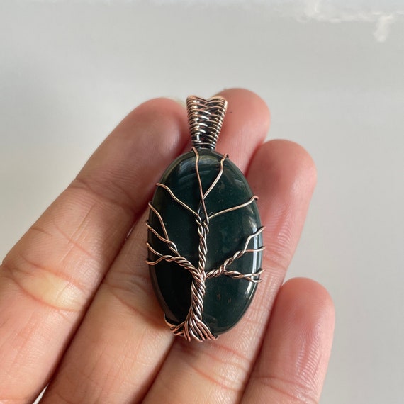 Tree Of Life Bloodstone Copper Wire Wrapped Pendant Bloodstone Pendant Handmade Bloodstone Wrapped Bloodstone Necklace