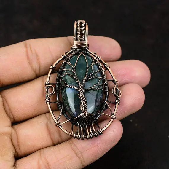Tree Of Life Bloodstone Pendant Copper Wire Wrapped Pendant Gemstone Handmade Pendant Bloodstone Unique Jewelry Gift For Her Copper Jewelry