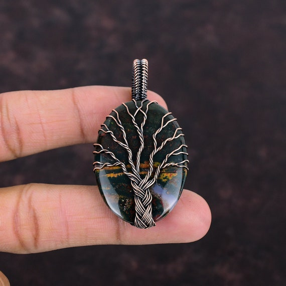Tree Of Life Bloodstone Pendant Gemstone Copper Jewelry Wire Wrapped Pendant Handmade Pendant Tree Of Life Jewelry For Gift Copper Pendant