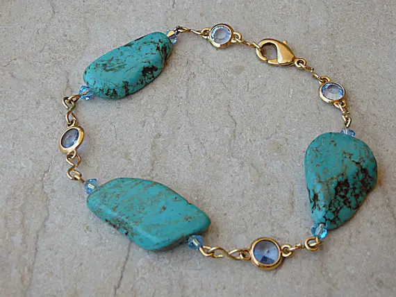 Turquoise  Bracelet.turquoise And  Bracelet . December Birthstone Turquoise. Raw Gemstone Jewelry Bracelet.  Bridal Gold Bracelet