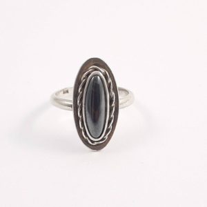 Shop Hematite Rings! Vintage Sterling Silver and Hematite Ring, Black Stone Ring, US Size 6 and 1/2 Ring, 925 Silver | Natural genuine Hematite rings, simple unique handcrafted gemstone rings. #rings #jewelry #shopping #gift #handmade #fashion #style #affiliate #ad