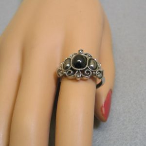 Shop Hematite Rings! Vintage Victorian Style Avon Silverplated Hematite Ring  Size 7.50 | Natural genuine Hematite rings, simple unique handcrafted gemstone rings. #rings #jewelry #shopping #gift #handmade #fashion #style #affiliate #ad