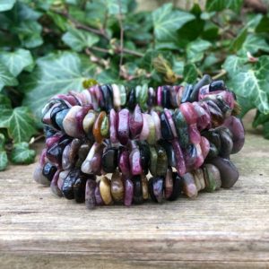 Watermelon Tourmaline Bracelet Chunky Chip Mixed Tourmaline Colours Crystal Healing Chakra Cleansing | Natural genuine Gemstone bracelets. Buy crystal jewelry, handmade handcrafted artisan jewelry for women.  Unique handmade gift ideas. #jewelry #beadedbracelets #beadedjewelry #gift #shopping #handmadejewelry #fashion #style #product #bracelets #affiliate #ad
