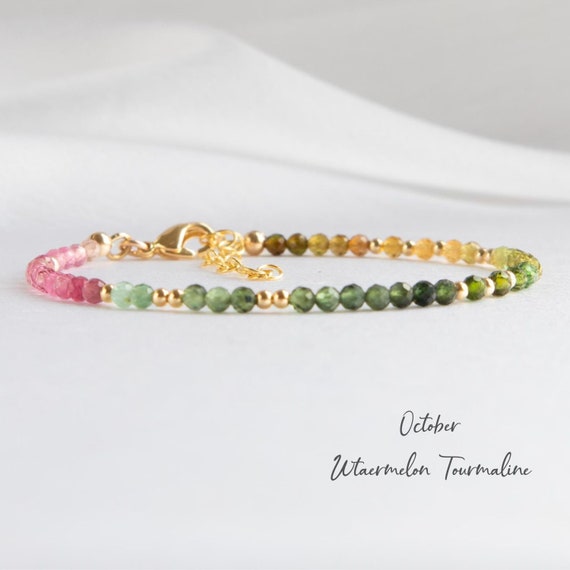 Watermelon Tourmaline Bracelet, October Birthstone Bracelets For Women, Tourmaline Crystal Bracelet, Gifts For Her