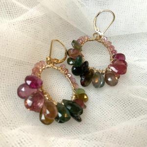Shop Watermelon Tourmaline Earrings! Watermelon Tourmaline Hoop Earrings,  Watermelon Tourmaline Earrings, October Birthstone , Statement Earrings, Gold Filled, Ready to Ship | Natural genuine Watermelon Tourmaline earrings. Buy crystal jewelry, handmade handcrafted artisan jewelry for women.  Unique handmade gift ideas. #jewelry #beadedearrings #beadedjewelry #gift #shopping #handmadejewelry #fashion #style #product #earrings #affiliate #ad