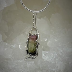 Shop Watermelon Tourmaline Pendants! Watermelon tourmaline pendant, foliage, sterling silver, organic, one-of-a-kind, tourmaline necklace. | Natural genuine Watermelon Tourmaline pendants. Buy crystal jewelry, handmade handcrafted artisan jewelry for women.  Unique handmade gift ideas. #jewelry #beadedpendants #beadedjewelry #gift #shopping #handmadejewelry #fashion #style #product #pendants #affiliate #ad