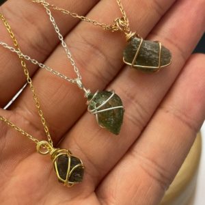 Shop Gemstone & Crystal Necklaces! 14K Gold Moldavite Necklace, Moldavite Pendant, Genuine Moldavite, Crystal Necklace, Raw Necklace, Silver, Gold and Rose Gold, MLD-N | Natural genuine Gemstone necklaces. Buy crystal jewelry, handmade handcrafted artisan jewelry for women.  Unique handmade gift ideas. #jewelry #beadednecklaces #beadedjewelry #gift #shopping #handmadejewelry #fashion #style #product #necklaces #affiliate #ad