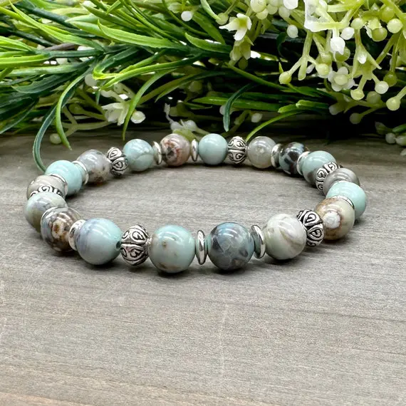 Harmony And Joy Bracelet | Terra Agate - Robin’s Egg Blue -  Genuine Crystal Gemstone Bead Bracelet