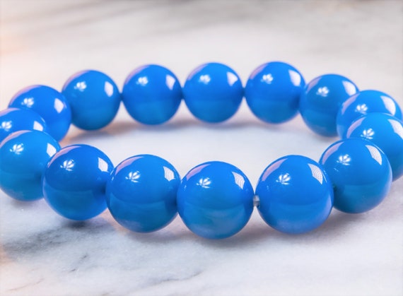 Light Blue Agate 12 Mm Beads Bracelet For Man,  Woman Aaa Quality