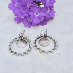 Shop Agate Earrings! Silver Hoop Earrings with agate, Oxidized Metal Jewelry, Wire Wrapped Jewelry, Silver Disc Dangles, Gifts under 30, Artisan Made Jewelry | Natural genuine Agate earrings. Buy crystal jewelry, handmade handcrafted artisan jewelry for women.  Unique handmade gift ideas. #jewelry #beadedearrings #beadedjewelry #gift #shopping #handmadejewelry #fashion #style #product #earrings #affiliate #ad
