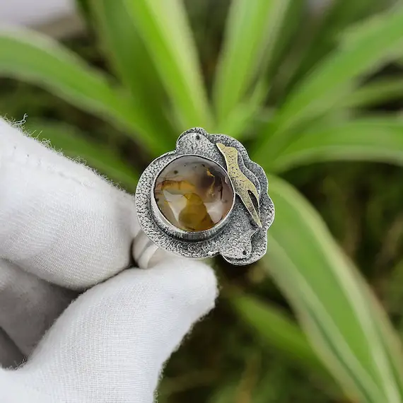 Montana Agate Ring 925 Sterling Silver Ring Adjustable Ring 18k Gold Plated Handmade Gemstone Ring Boho Hippie Ring Brand New Ring