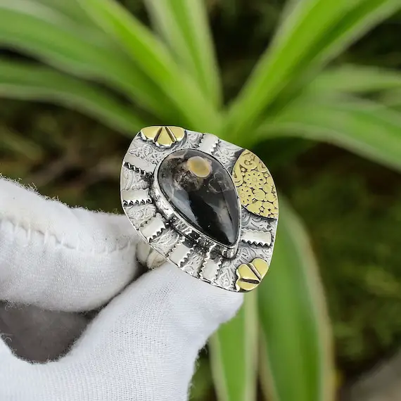 Turritella Agate Ring 925 Sterling Silver Ring Adjustable Ring 18k Gold Plated Handmade Boho Ring Gemstone Silver Ring Bridesmaid Gift