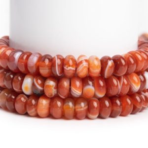 Shop Agate Rondelle Beads! Dark Orange Red Striped Agate Gemstone Grade AAA Rondelle 6x3mm 8x4mm Loose Beads | Natural genuine rondelle Agate beads for beading and jewelry making.  #jewelry #beads #beadedjewelry #diyjewelry #jewelrymaking #beadstore #beading #affiliate #ad