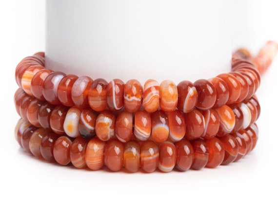 Dark Orange Red Striped Agate Gemstone Grade Aaa Rondelle 6x3mm 8x4mm Loose Beads