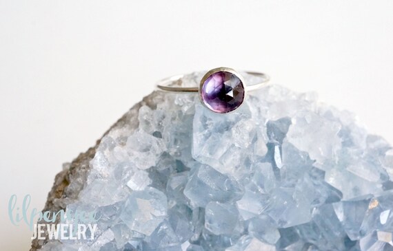 6mm Alexandrite Ring.  Sterling Silver Ring. Dainty Gem Ring. Stacking Ring. Color Changing Rose Cut Alexandrite Gem Ring
