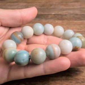 Shop Amazonite Bracelets! Multi-color natural Amazonite 14 mm beads bracelet for men, woman | Natural genuine Amazonite bracelets. Buy handcrafted artisan men's jewelry, gifts for men.  Unique handmade mens fashion accessories. #jewelry #beadedbracelets #beadedjewelry #shopping #gift #handmadejewelry #bracelets #affiliate #ad